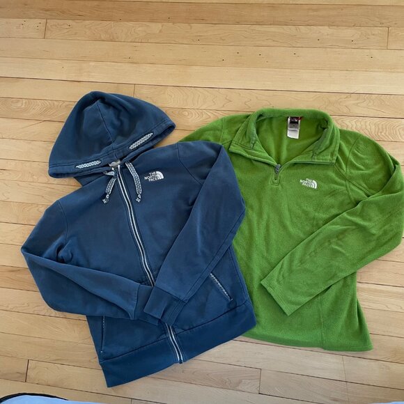The North Face Women’s S Hoodie & Fleece Bundle Blue Zip Up Green ¼ Zip Gorpcore - Picture 1 of 7